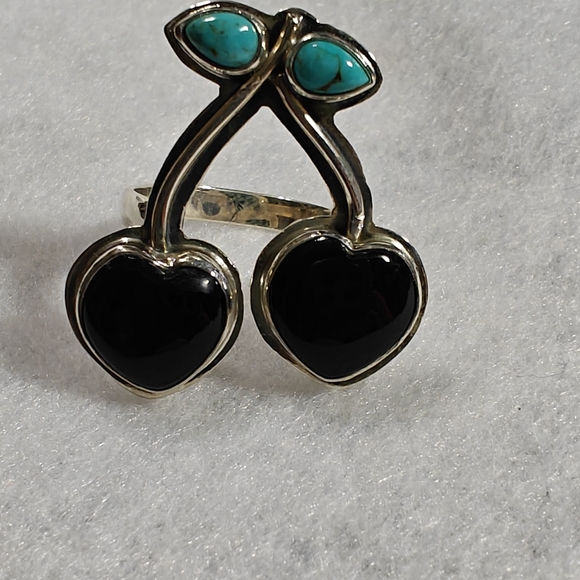 Black and Turquoise Cherry Ring - Picture 1 of 5